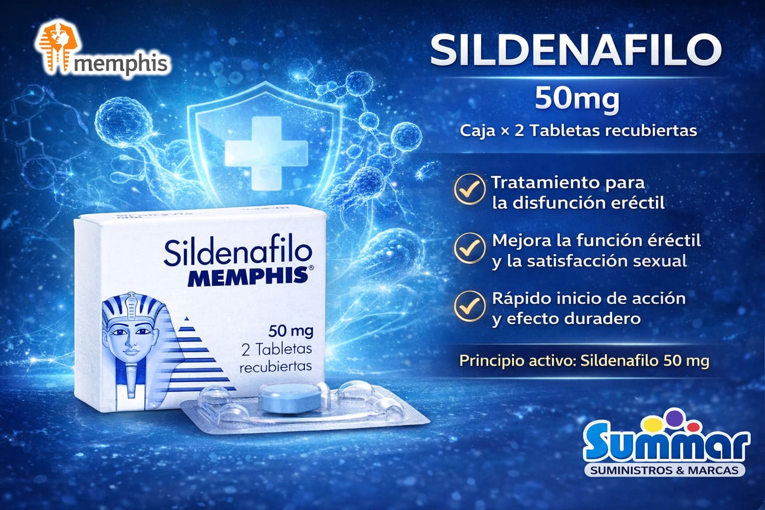 Sildenafil 50mg Caja x 2 Tabletas MEMPHIS
