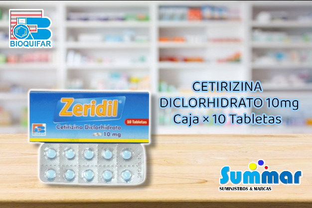 Zeridil 10mg Caja x 10 Tabletas (Cetirizina) BIOQUIFAR