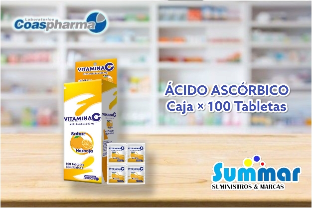 Vitamina C 500mg Naranja Caja x 100 Tabletas (Ácido Ascórbico) COASPHARMA