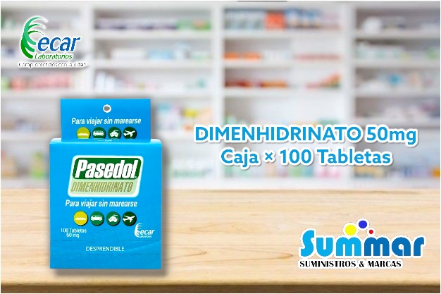 Pasedol® 50mg Caja x 100 Tabletas (Dimenhidrato) ECAR