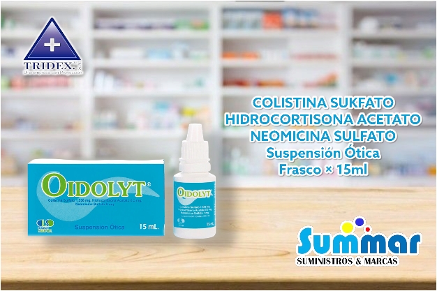 Oidolyt® Suspensión Ótica Frasco x 15ml (Colistina Sulfato Hidrocortisona Acetato Neomicina Sulfato) TRIDEX