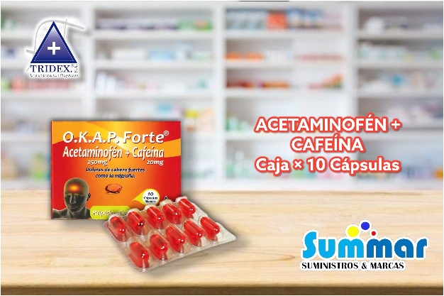 O.K.A.P. Forte® Caja x 10 Cápsula Blandas (Acetaminofén + Cafeína) TRIDEX