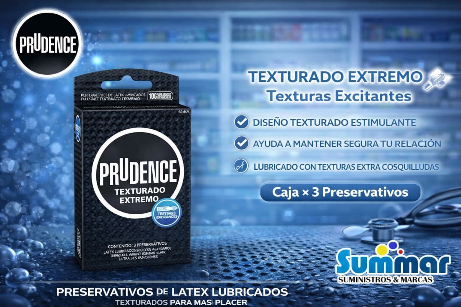 Preservativo Prudence Texturado Extremo Caja x 3 Unidades DKT