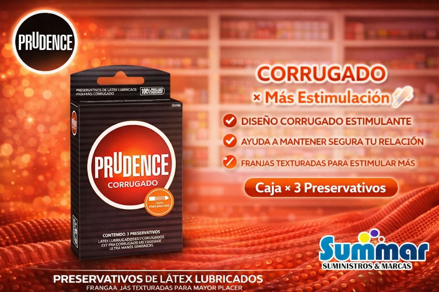 Preservativo Prudence Corrugado Caja x 3 Unidades DKT