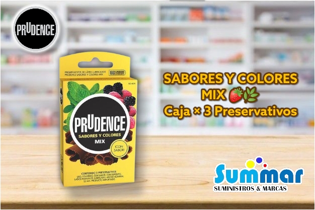 Preservativo Prudence Sabores y Colores Mix Caja x 3 Unidades DKT