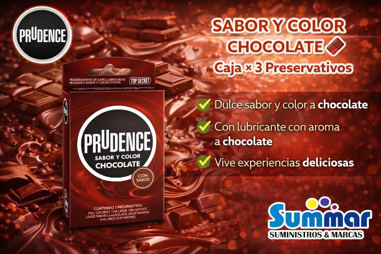 Preservativo Prudence Sabor y Color Chocolate Caja x 3 Unidades DKT