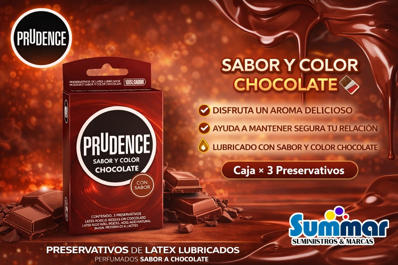 Preservativo Prudence Sabor y Color Chocolate Caja x 3 Unidades DKT