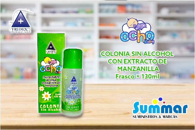 Colonia Ocho Baby Frasco x 130ml (sin alcohol con extracto de manzanilla) TRIDEX