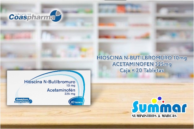Hioscina N-Butil bromuro 10mg + Acetaminofén Caja x 20 Tabletas COASPHARMA
