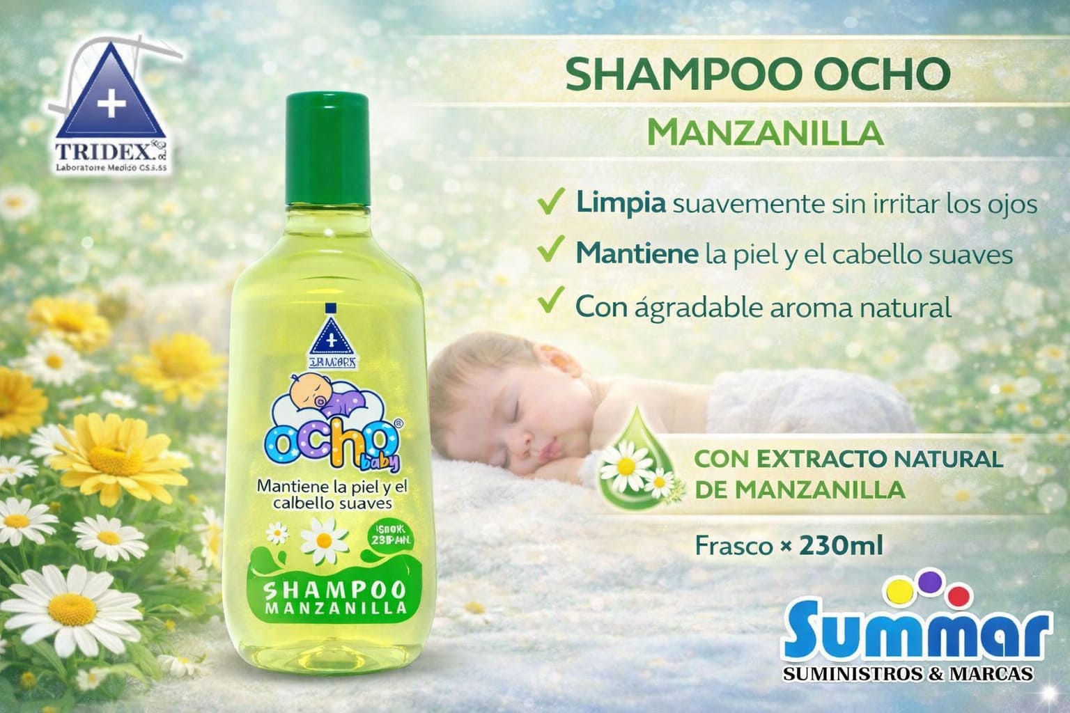 Shampoo Manzanilla Ocho Baby Frasco x 230g TRIDEX