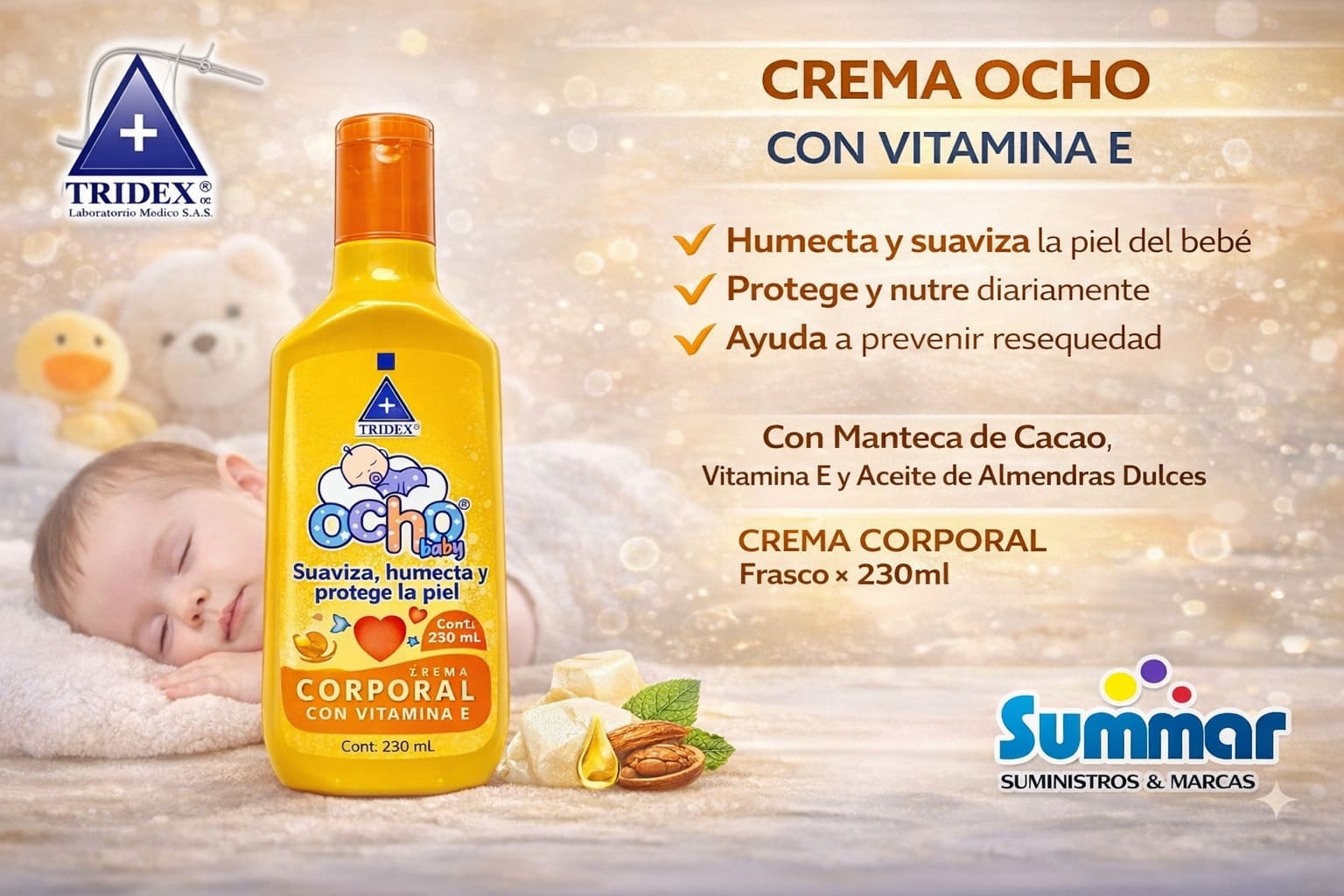 Crema Liquida Corporal con Vitamina E Ocho Baby Frasco x 230ml (con Vitamina E) TRIDEX