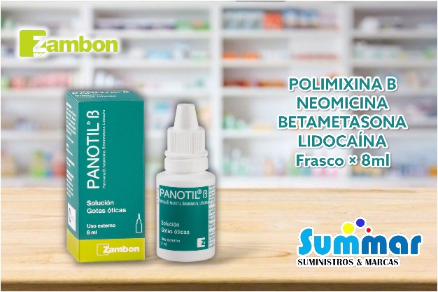 Panotil®B Solucion Óticas Frasco x 8ml (Polimixina B, Neomicina, Betametasona, Lidocaína) ZAMBON