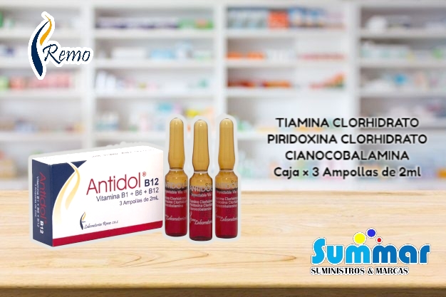 Antidol® B12 Caja x 3 Ampollas de 2ml (Vitamina B1 + B6 + B12) REMO 