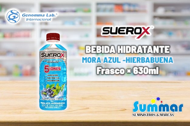Suerox Bebida Hidratante Energetica Sabor Mora Azul-Hierbabuena Frasco x 630ml GENOMMA LAB