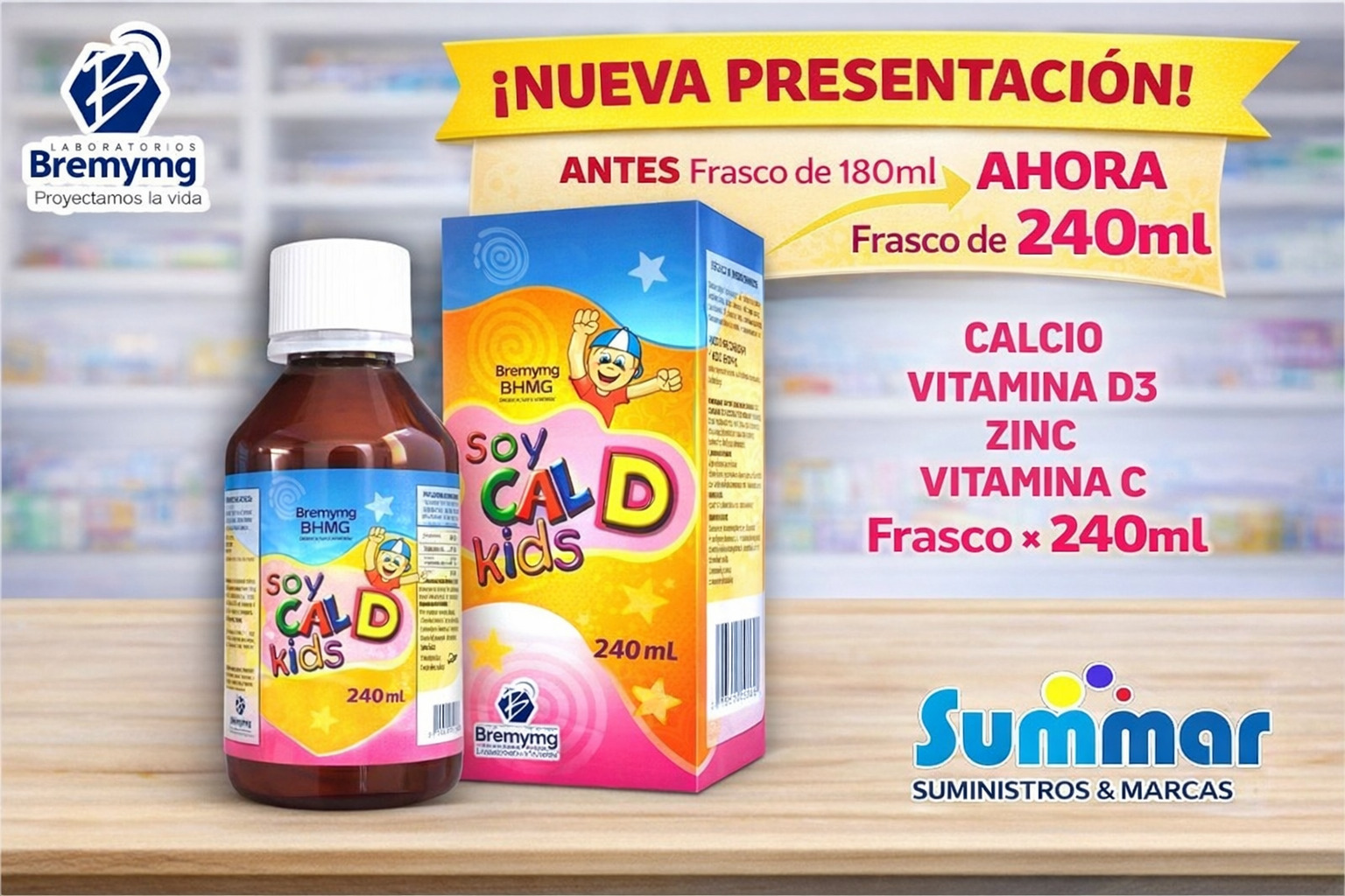 Soy Cal Kids D Solucion Oral Frasco x 240ml (Calcio Vitamina D3 Zinc Vitamina C) BREMYMG