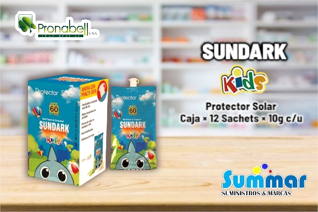 Protector Solar Sundark® Kids SPF60 Caja x 12 Sachets x 10g PRONABELL