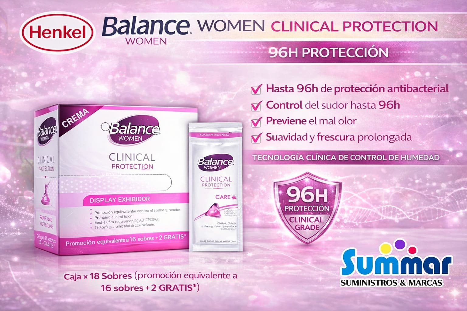 Balance Women Clinical Protection Caja x 16 Sobres + 2 Gratis HENKEL