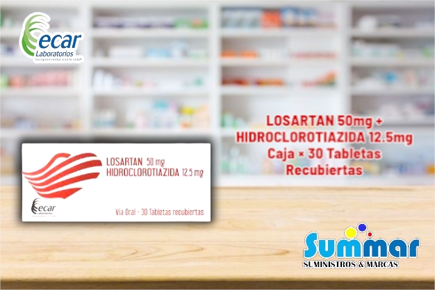 Losartan 50mg + Hidoclorotiazida 12.5mg Caja x 30 Tabletas Recubiertas ECAR