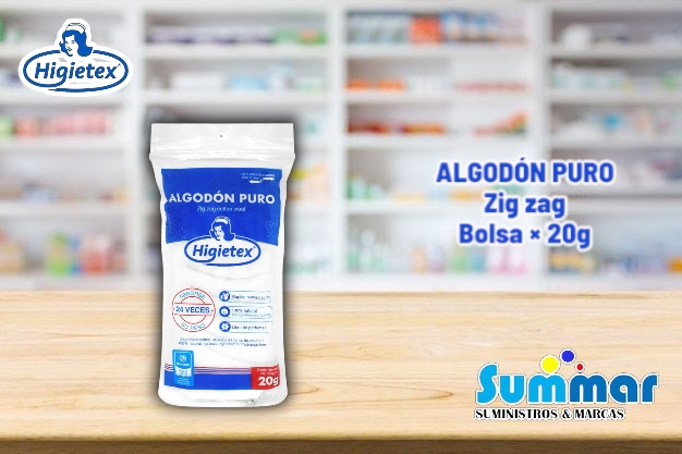 Algodón Puro Zig Zag Higietex® Bolsa x 20g HIGIETEX