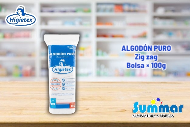 Algodón Puro Zig Zag Higietex® Bolsa x 100g HIGIETEX