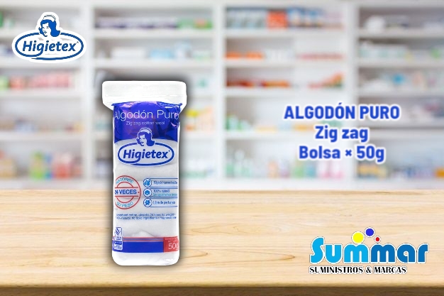Algodón Puro Zig Zag Higietex® Bolsa x 50g HIGIETEX