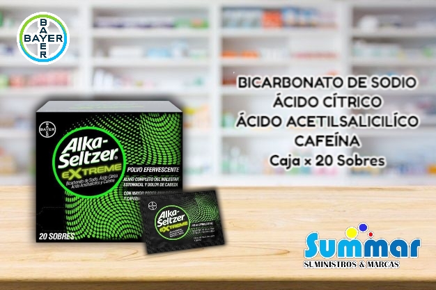 Alka-Seltzer Extreme Caja x 20 Sobres (Bicarbonato de Sodio Acido Cítrico Acido Acetilsalicílico Cafeína) BAYER