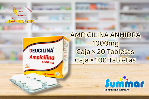 Deucilina 1000 Caja x 20 Tabletas (Ampicilina) LABQUIFAR