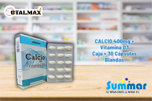 Calcio 400mg + Vitamina D3 Caja x 30 Cápsulas Blandas TOTALMAX