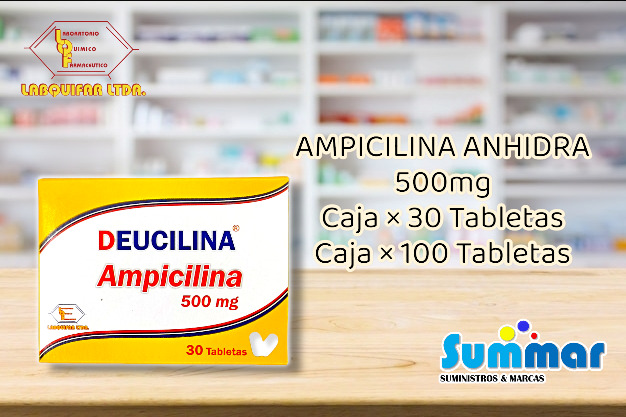 Deucilina 500mg Caja x 30 Tabletas (Ampicilina) LABQUIFAR