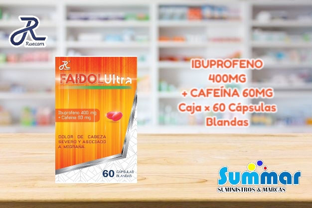 Fai-Dol Ultra Caja x 60 Capsulas Blandas (Ibuprofeno + Cafeína) RUECAM