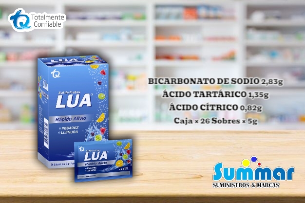 Sal de Frutas Lua® Caja x 26 Sobres (Bicarbonato de Sodio Acido Tartárico Acido Cítrico) TQ