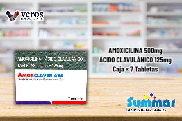 Amoxclaver 625 Caja x 7 Tabletas (Amoxicilina + Acido Clavulánico) VEROS