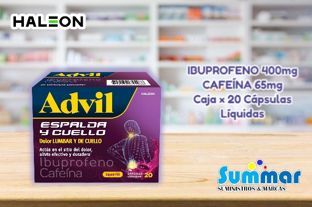 Advil Espalda y Cuello  Caja x 20 Capsulas Liquidas (Ibuprofeno Cafeína) HALEON