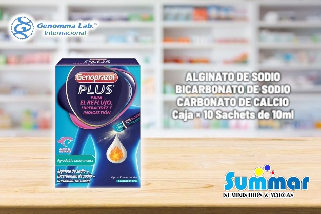 Genoprazol Plus® Menta Caja x 10 Sachets (Alginato de Sodio Bicarbonato de Sodio Carbonato de Calcio) GENNOMA LAB