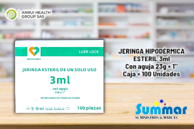 Jeringa Hipodérmica Estéril 3ml con aguja 23G x 1 Caja x 100 Unidades BESTSURGY