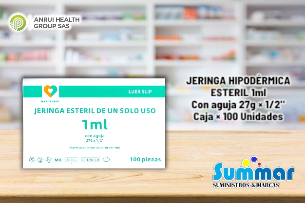 Jeringa Hipodérmica Estéril 1ml con aguja 27G x 1/2 Caja x 100 Unidades BESTSURGY