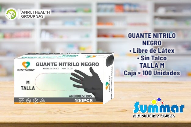 Guante Nitrilo Negro Sin Talco Talla M Caja x 100 Unidades  BESTSURGY