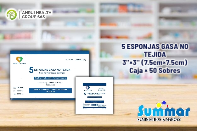 Gasa no Tejida Esteril 3x3 - 4ply/ 7.5cm x 7.5cm -4pl Caja x 50 Sobres BESTSURGY