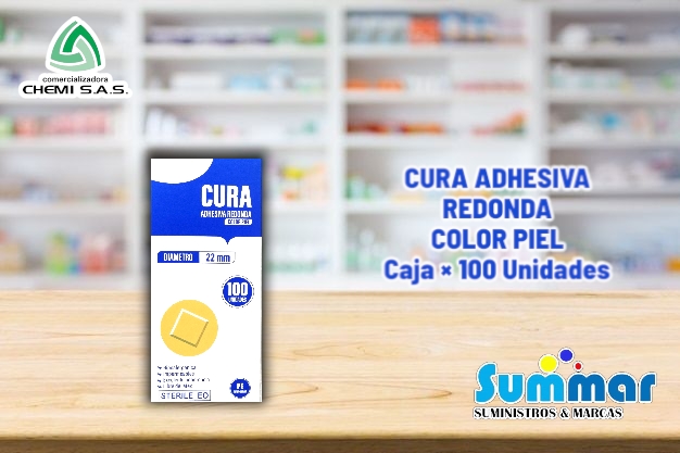 Cura Adhesiva Redonda Color Piel Caja x 100 Unidades CHEMI