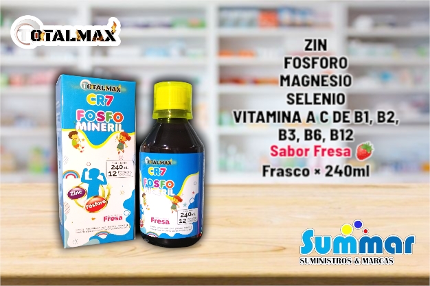 CR7 Fosfomineril Sabor Fresa Frasco 240ml (Zinc Fosforo Magnesio Selenio Vitaminas) TOTALMAX