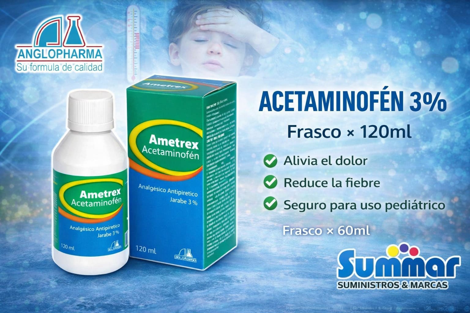 Ametrex Jarabe 3% Frasco x 120ml (Acetaminofén) ANGLOPHARMA