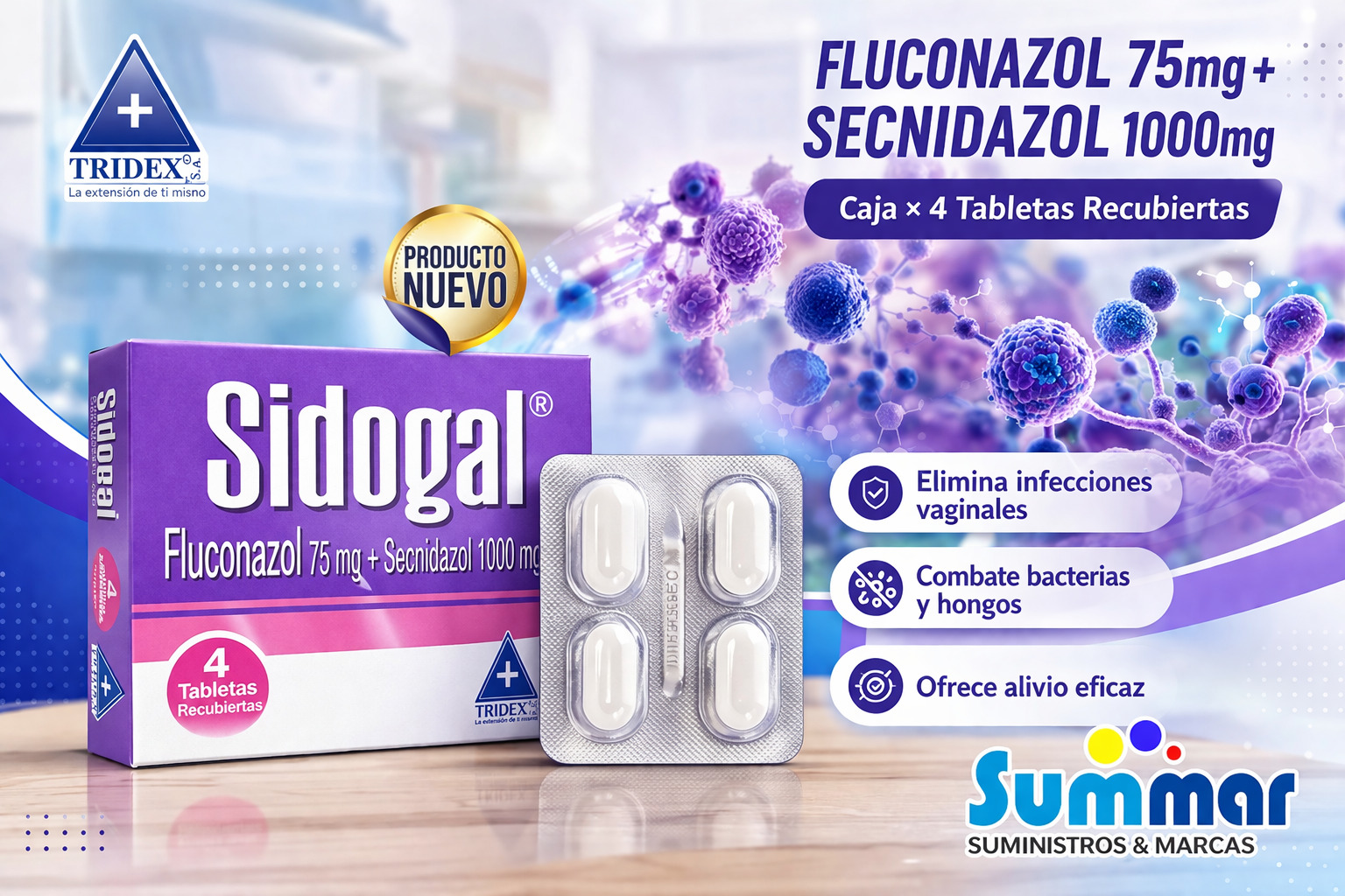 Sidogal® Caja x 4 Tabletas (Fluconazol 75mg + Secnidazol 1000mg) TRIDEX