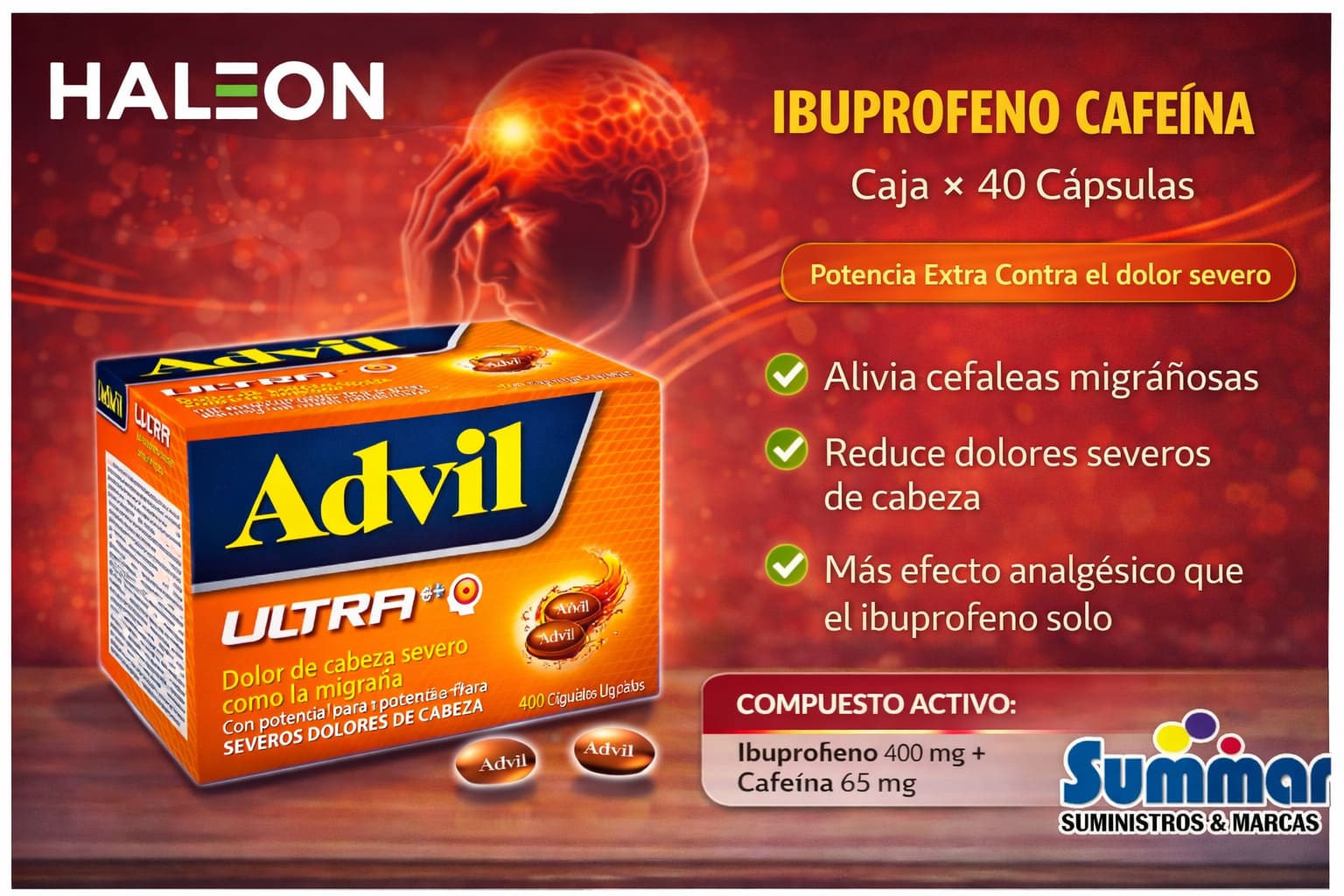 Advil Ultra Caja x 40 Capsulas (Ibuprofeno Cafeina) PFIZER