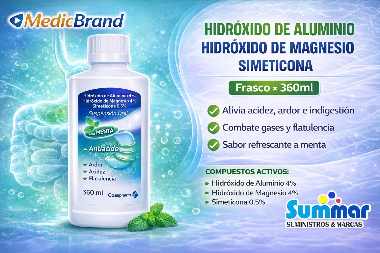 Hidróxido de Aluminio Hidroxido de Magnesio Simeticona Frasco x 360ml COASPHARMA