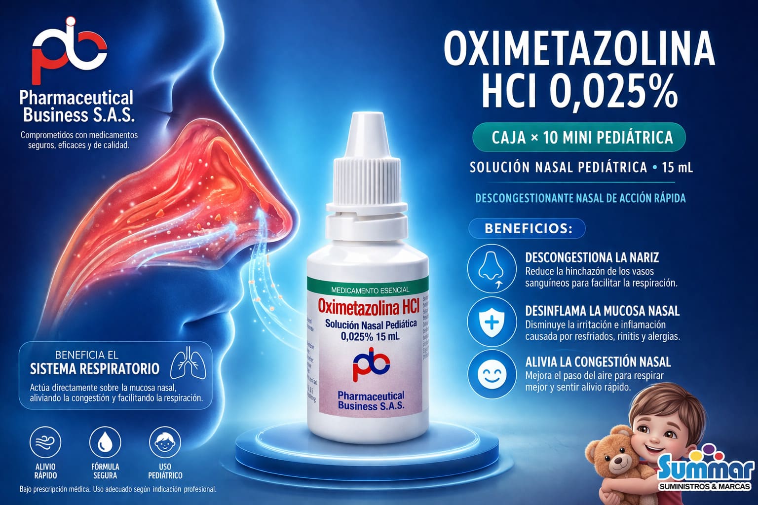 Oximetazolina Clorhidrato 0.025% Pediátrica Solución Nasal Frasco x 15ml BUSINNES