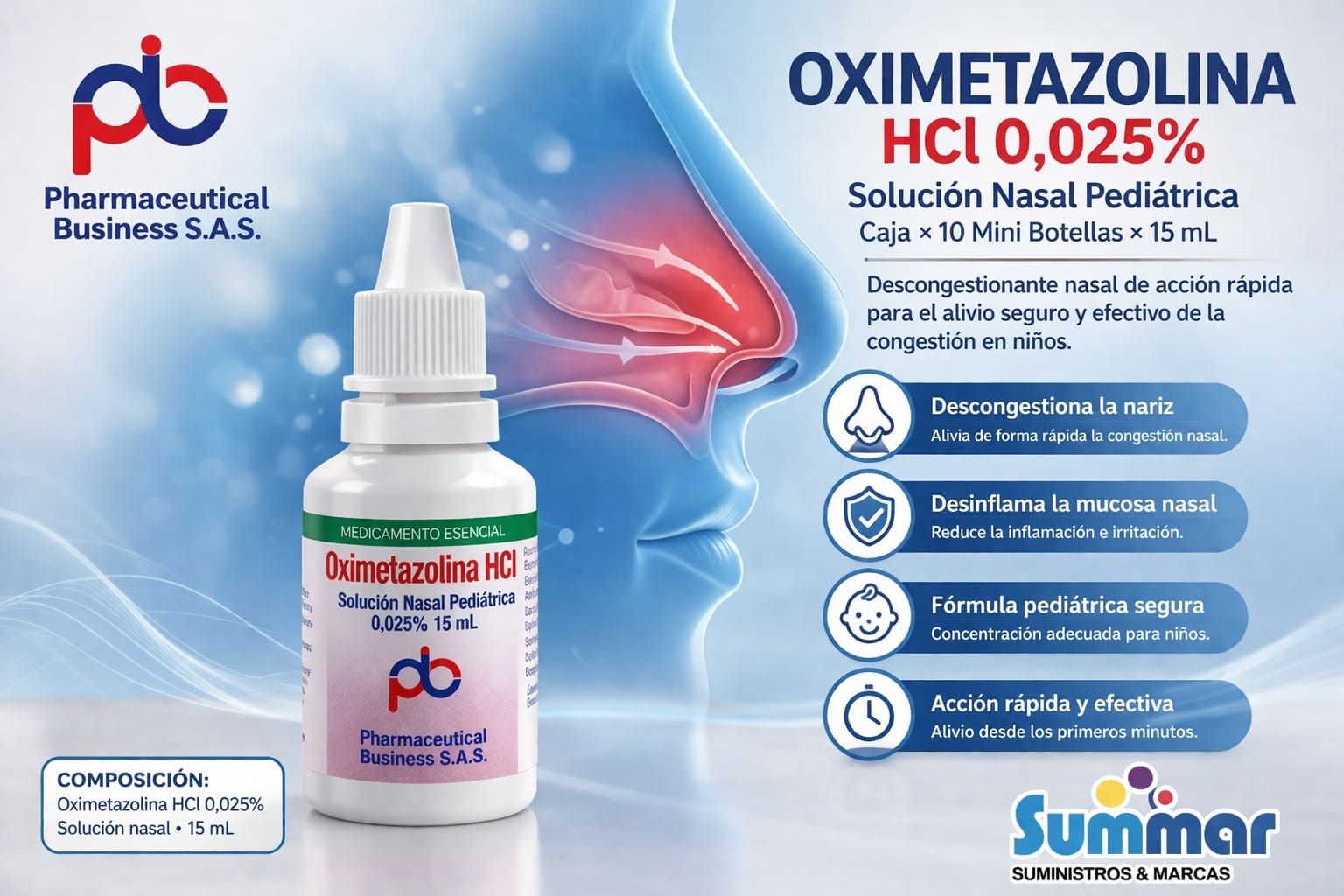 Oximetazolina Clorhidrato 0.025% Pediátrica Solución Nasal Frasco x 15ml BUSINNES