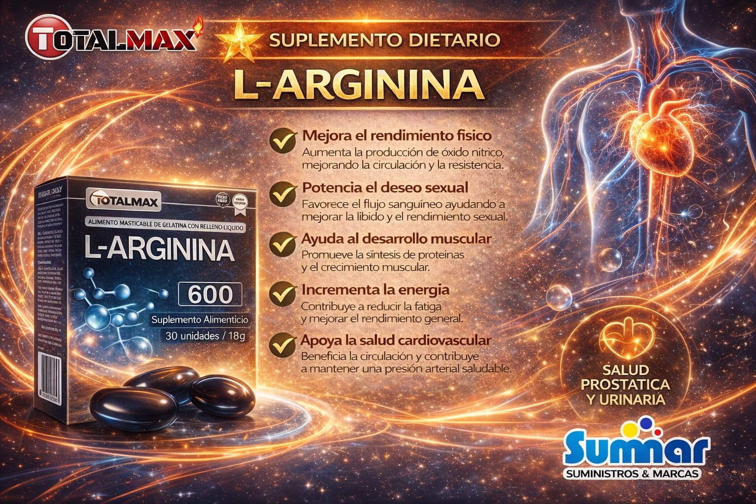 L-Arginina 600 Caja x 30 Softgel TOTALMAX