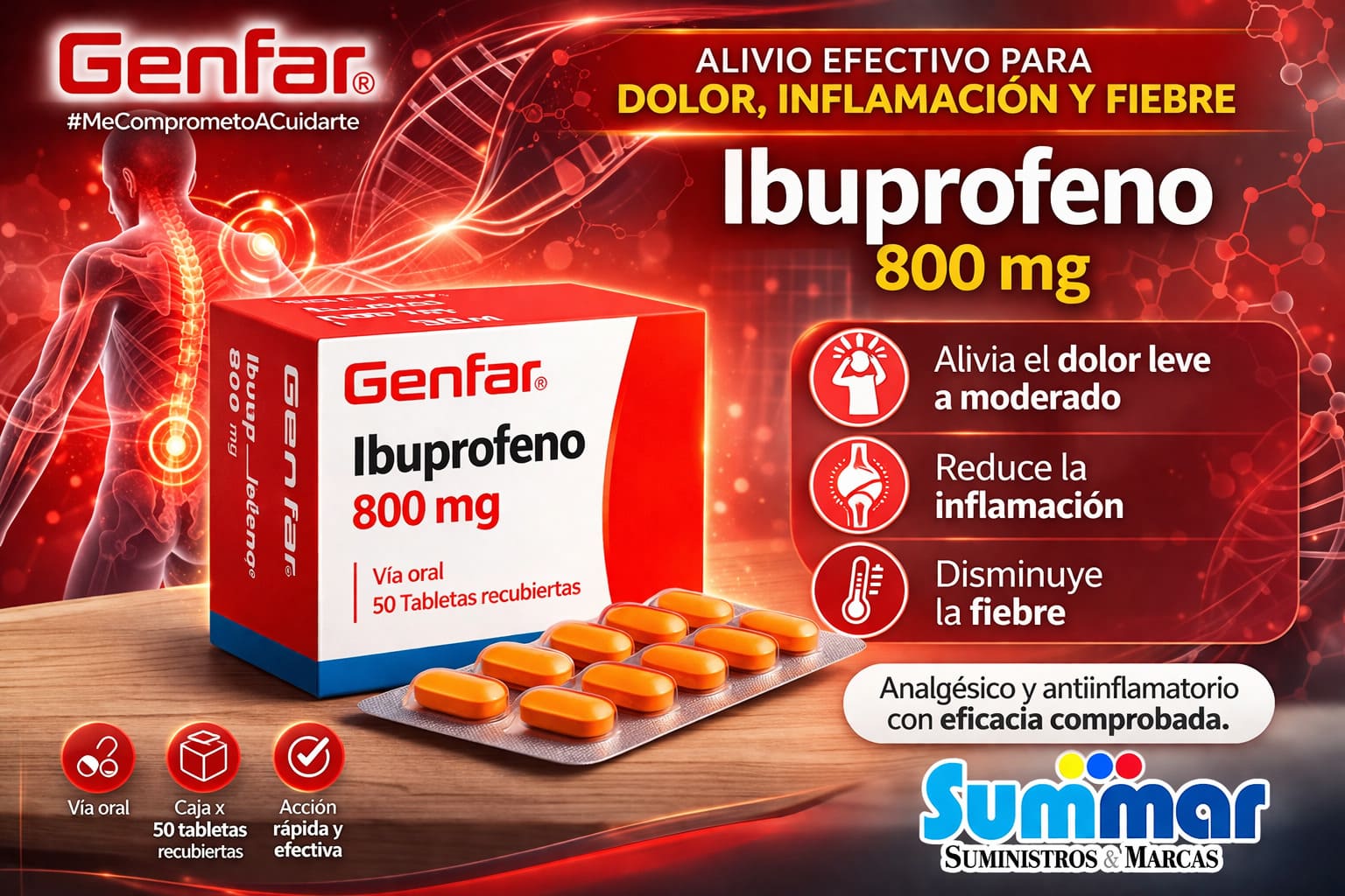 Ibuprofeno 800mg Caja x 50 Tabletas GENFAR