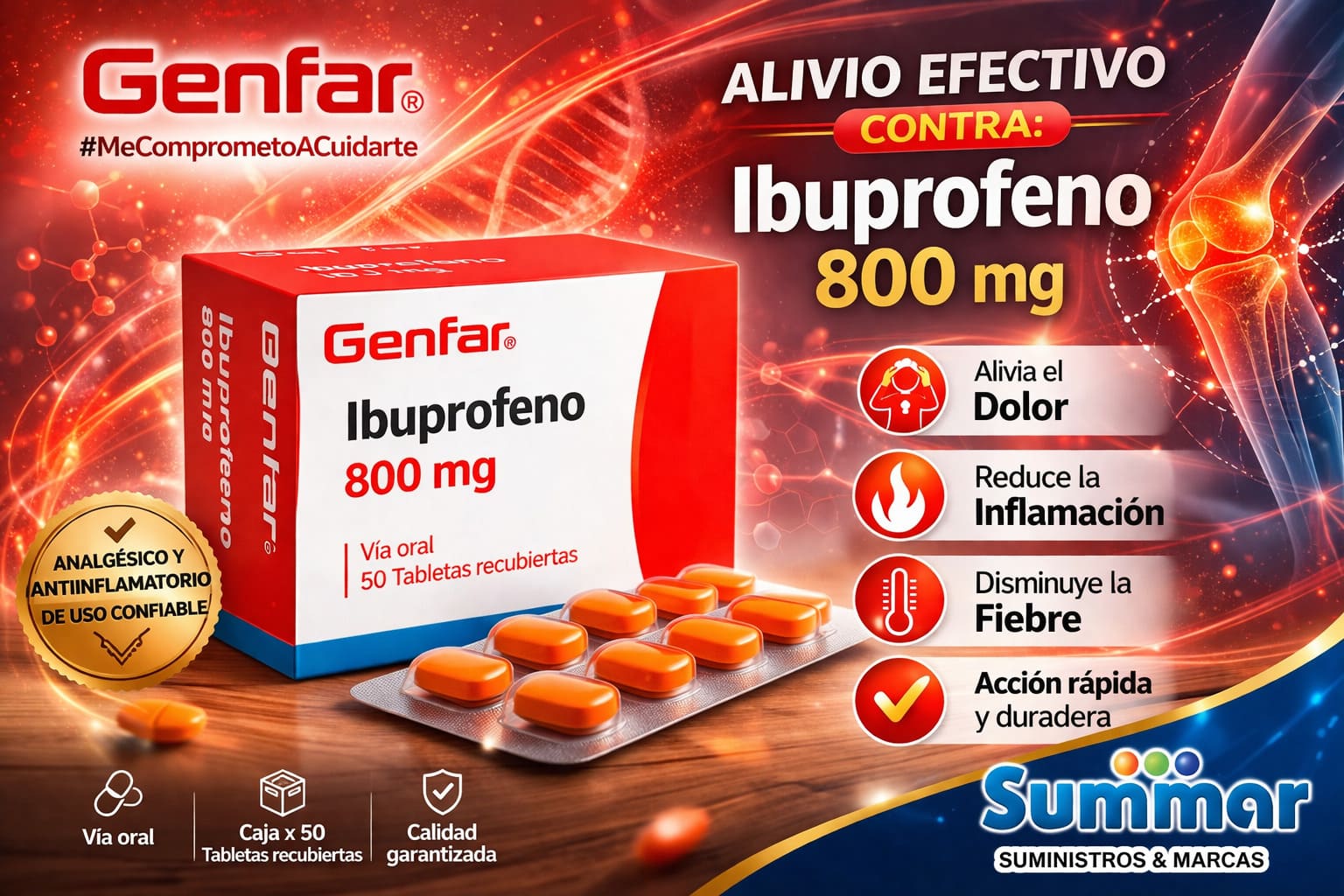 Ibuprofeno 800mg Caja x 50 Tabletas GENFAR