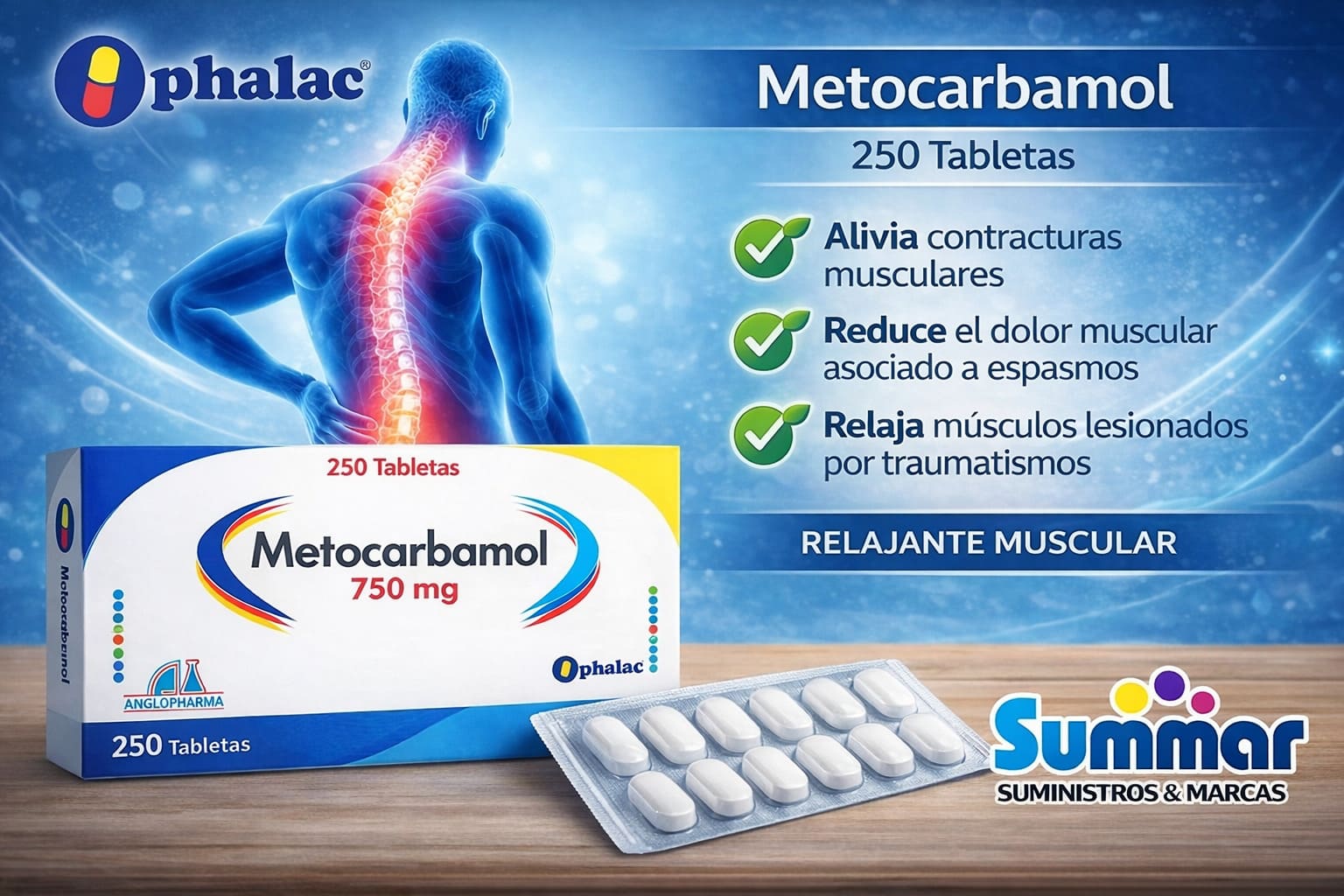 Metocarbamol 750mg Caja x 250 Tabletas OPHALAC
